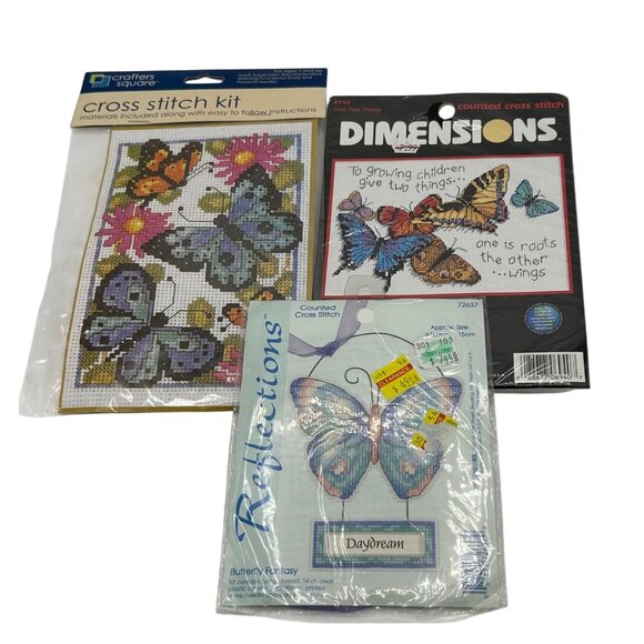 Butterfly Cross Stitch Kit Lot of 3 Small Dimensions Reflections Crafters Square - Picture 1 of 8